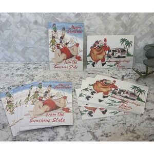 27 NOS Vtg Style Postcards Card Christmas Santa Claus Florida RV Beach READ